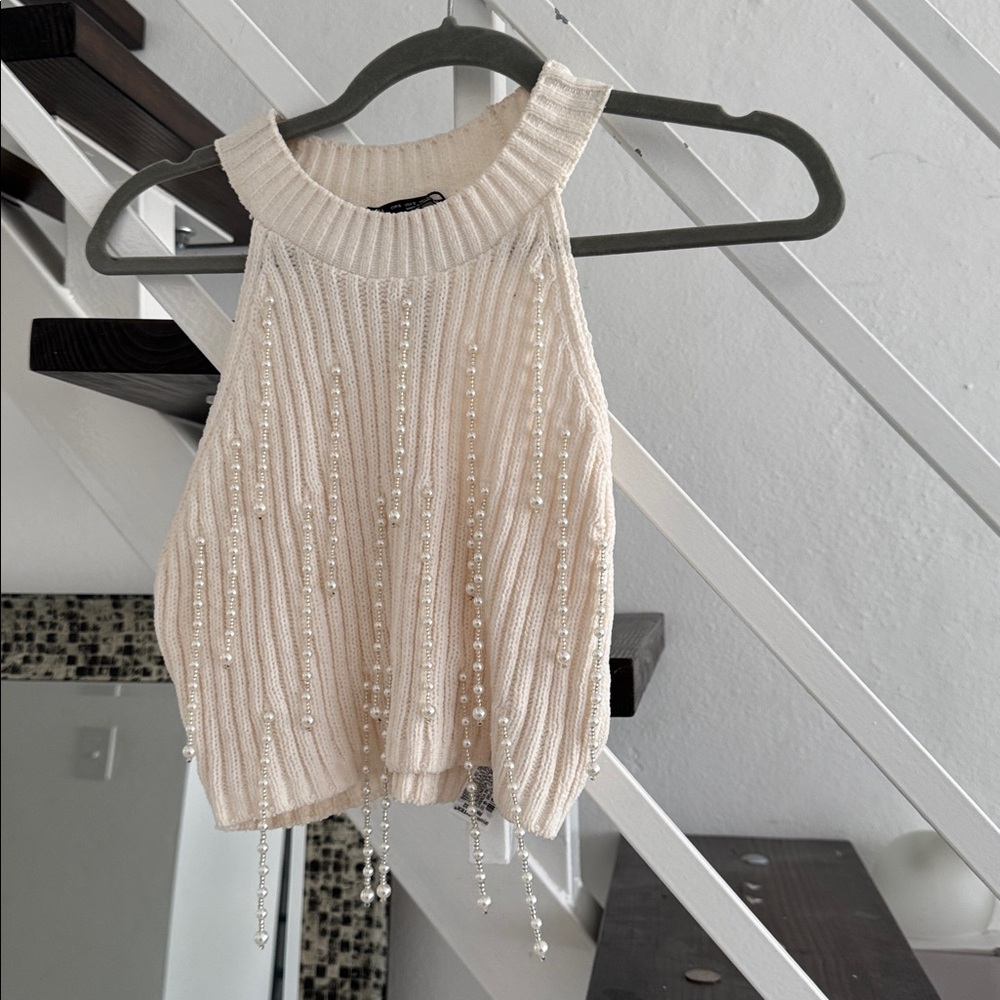 Zara Cream Beaded Crop Top